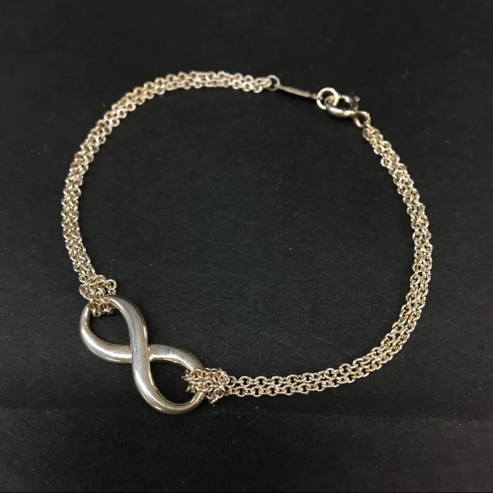 TIFFANY&CO. Silver 925 Infinity Figure Eight Double Chain Bracelet - Picture 9 of 9